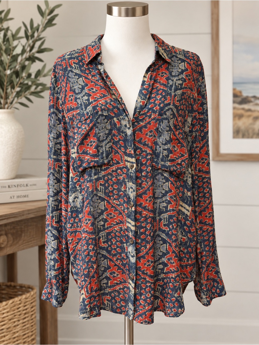 Pilcro Rust & Navy Patterned Button-Down Shirt - Picture 2 of 7